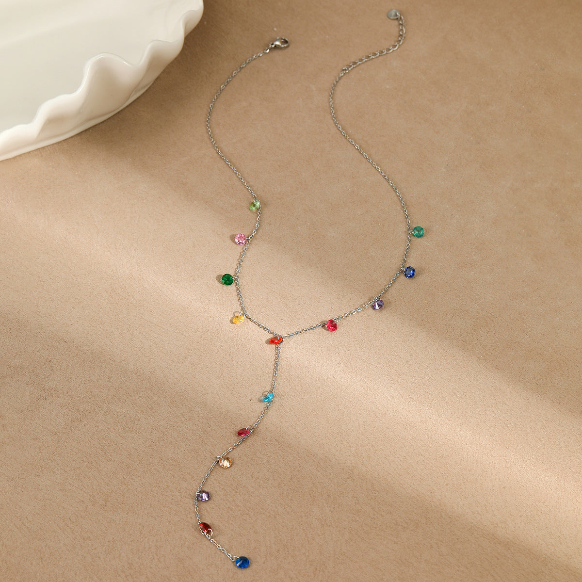 Wholesale Stainless steel  18K Gold Color Zircon Dopamine Necklace Y Chain