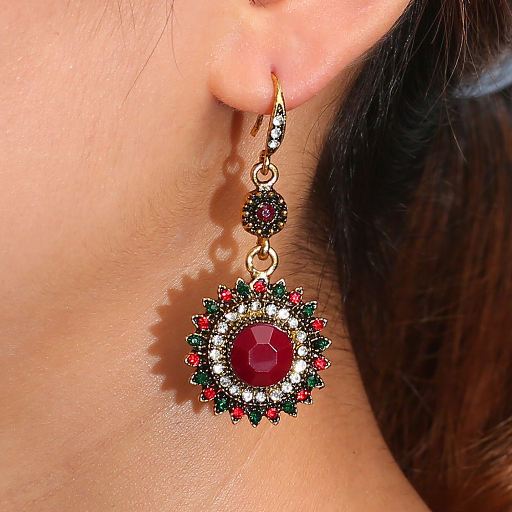 Wholesale temperament personality exaggerated sunflower ruby earrings