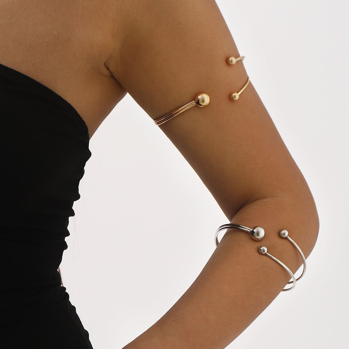 Wholesale Double-Layer Design Large and Small Ball Arm Ring Simple   Adjustable Hand