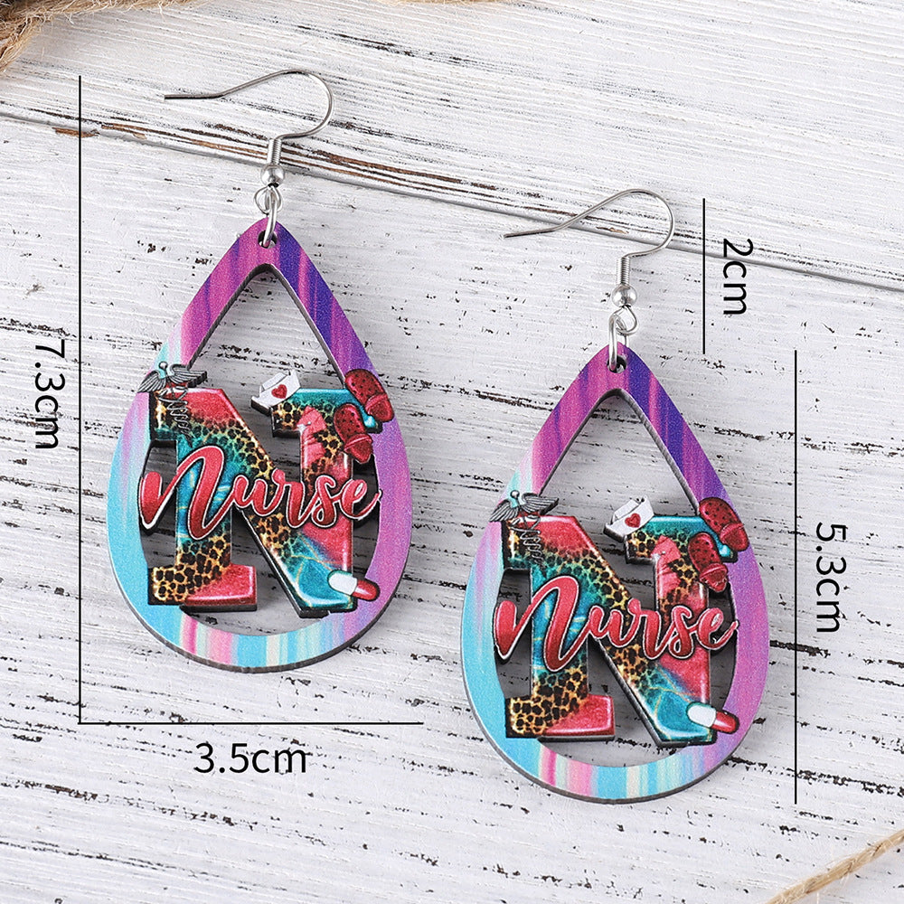 Wholesale Nurses'  Day Western-Style Leopard Print Earrings — Double-Sided Wooden Jewelry