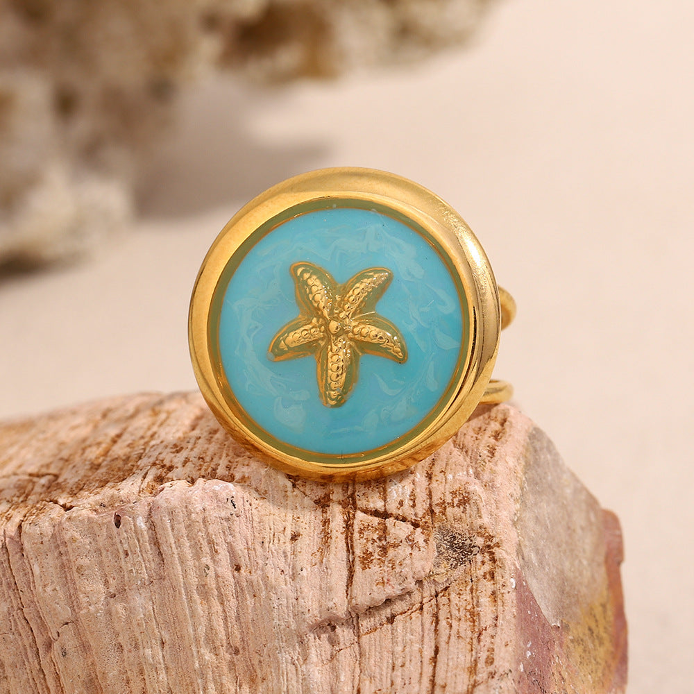 Wholesale 18K Gold Plated Stainless Steel Starfish Oval Ring Fashion Jewelry Gift Boutique Resale