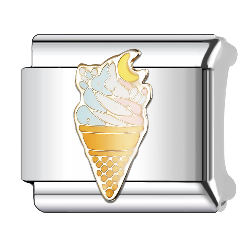 Wholesale Italian Charm Bracelet 9mm DIY Splicing Cake and Burger Gourmet Series Stainless Steel Composable Bracelet