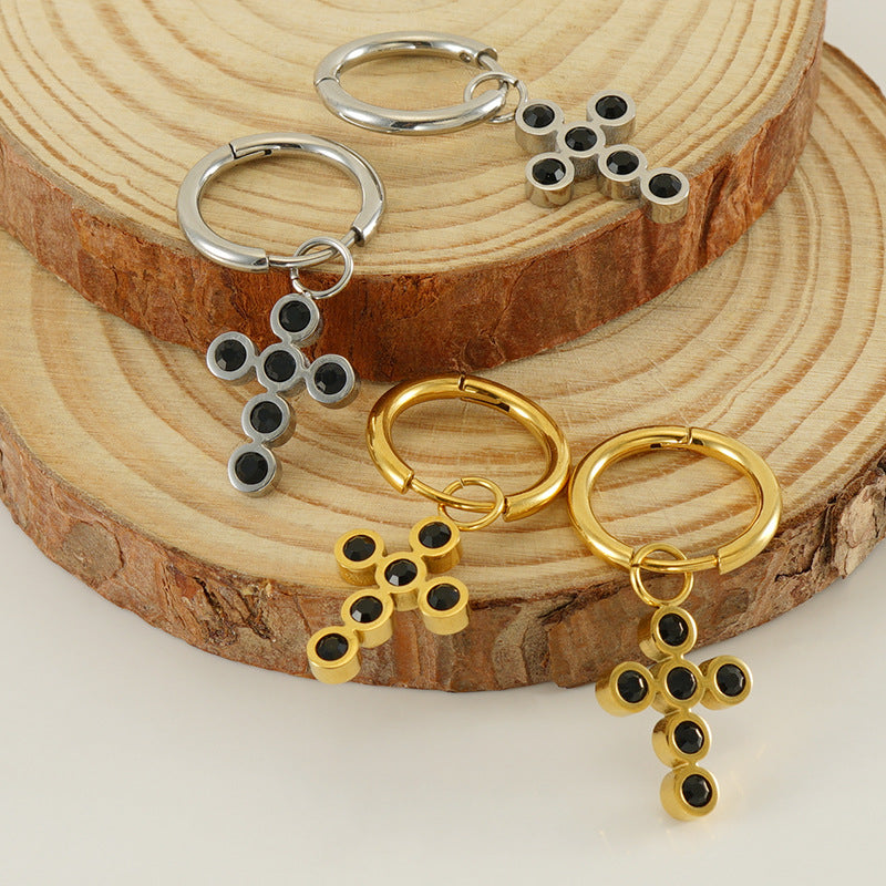 Wholesale  stainless steel new diamond cross earrings
