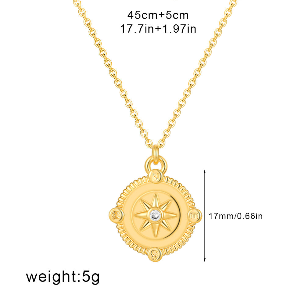 Wholesale electroplated round eight-pointed star pendant retro stainless steel necklace
