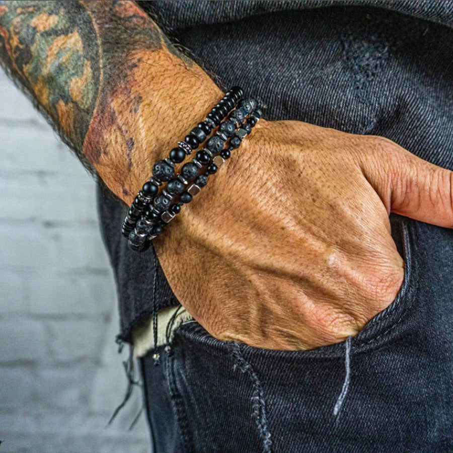 Wholesale  vintage black frosted bracelet zircon crown diamond ball dice  beads bracelet suit