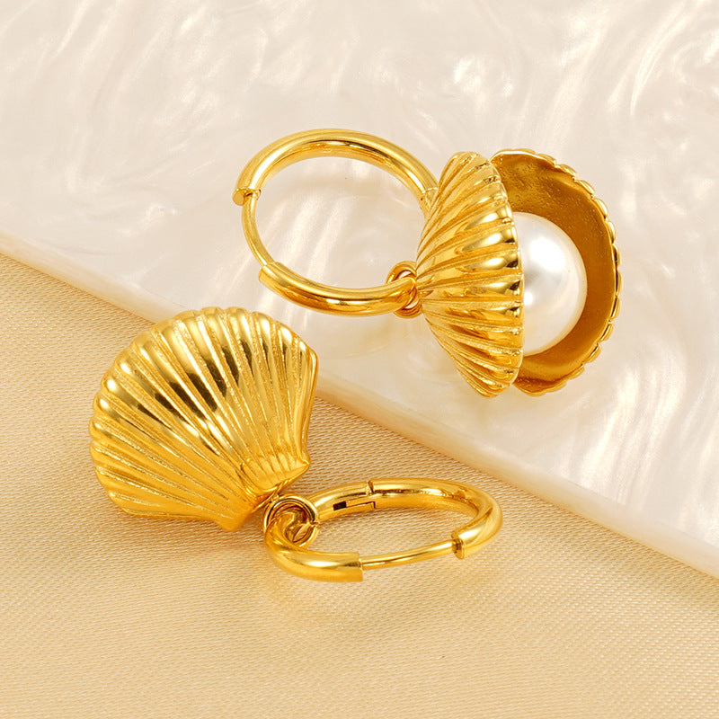 Wholesale Fashion Simple Temperament Pearl Shell Earrings Necklace Jewelry Set ACC-NE-ZhongYao010