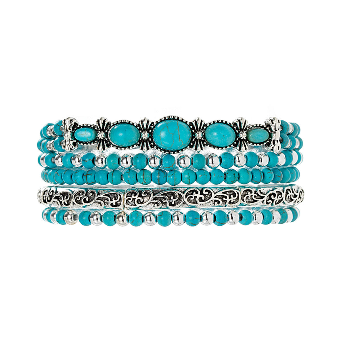 Wholesale 5-Piece Western Cowboy Retro Turquoise Bracelet Set - Fashion Accessory for Boutique Resale