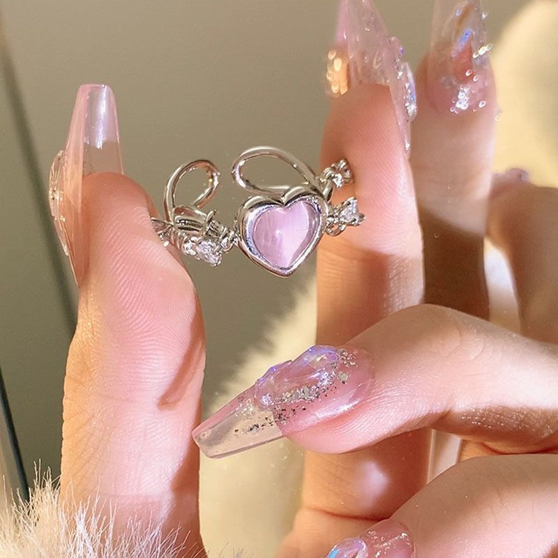 Wholesale Pink Diamond Love Ring Adjustable Women' s Fashion Jewelry Gift