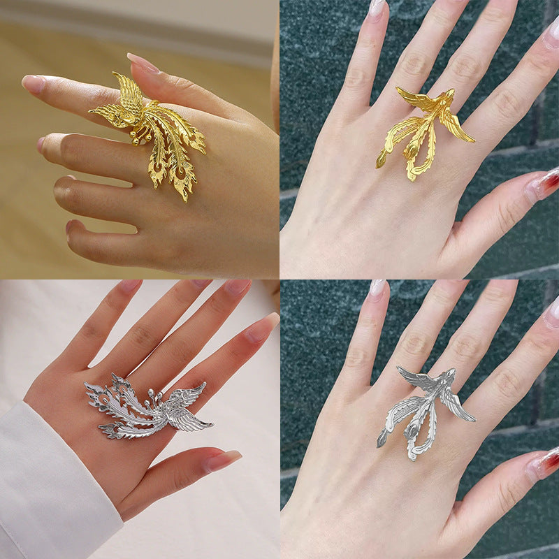 Wholesale Ancient method live mouth phoenix wings ring