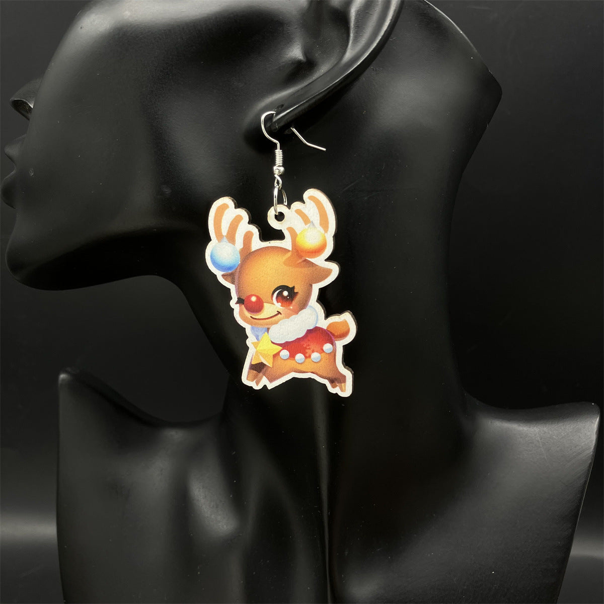 Wholesale Vintage Christmas Wood Earrings Christmas Elk Long Earrings ACC-ES-FX063
