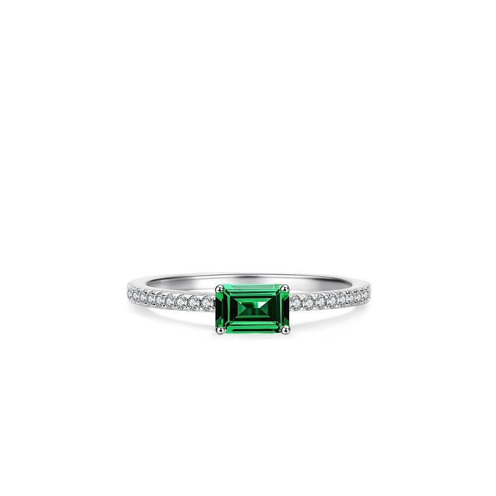 Wholesale S925 Sterling Silver Ring Emerald Pagoda Square Packed Zircon Ring Gemstone Rings ACC-RS-JiuHao018