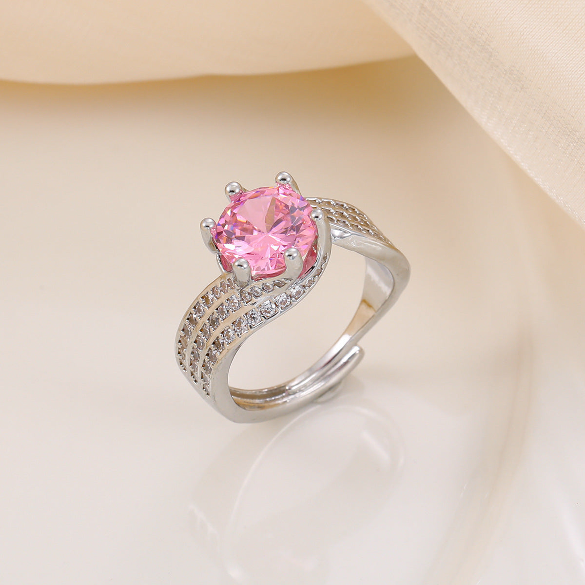 Wholesale Adjustable copper ring with zircon setting stylish and unique design