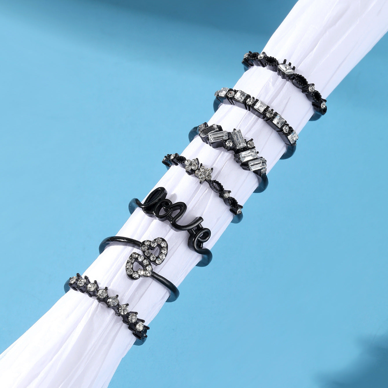 Wholesale Star and Moon Ring Love Letter LOVE Geometry 7 Piece Set