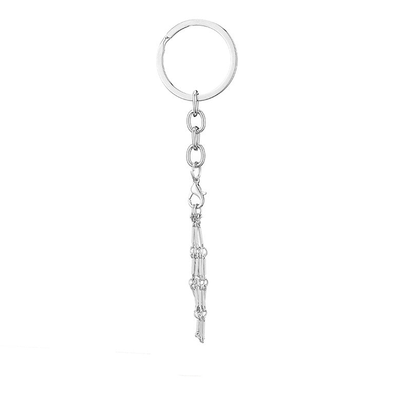 Wholesale Natural Stone Woven Keychain Pendant Stainless Steel Bamboo Chain Crystal Mesh Bag ACC-KC-XingYue001