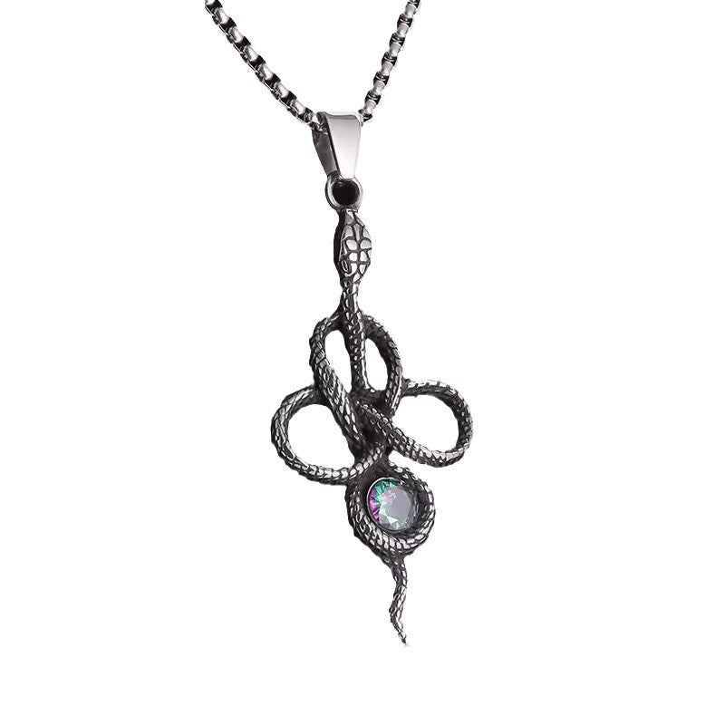 Wholesale  Retro Snake-shaped Winding Gemstone Pendant Necklace