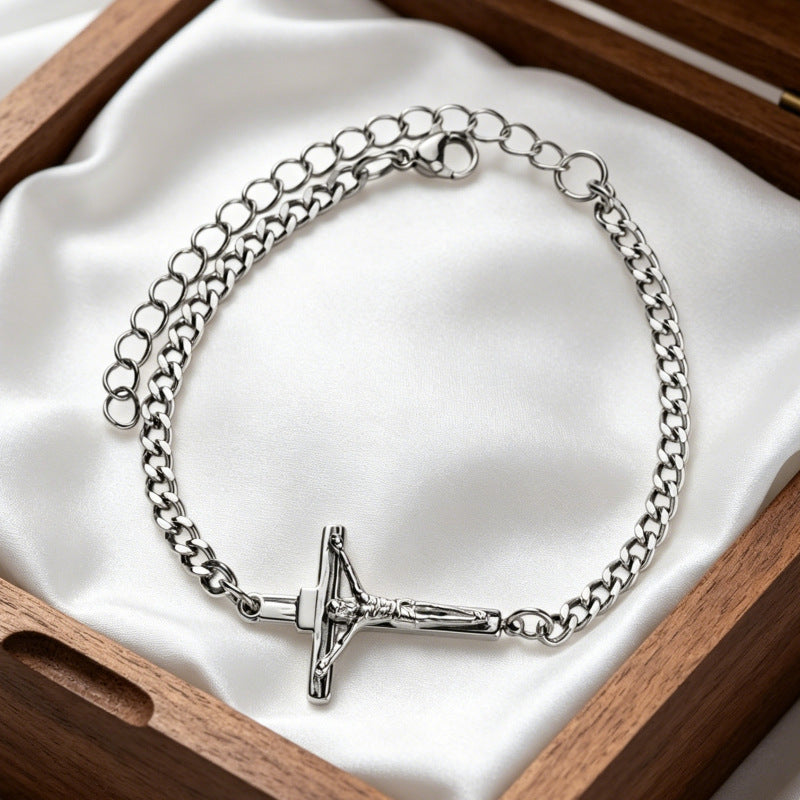 Wholesale Gold Plated Stainless Steel Cross Bracelet Unisex Fashion Jewelry Accessory for Boutique Resale