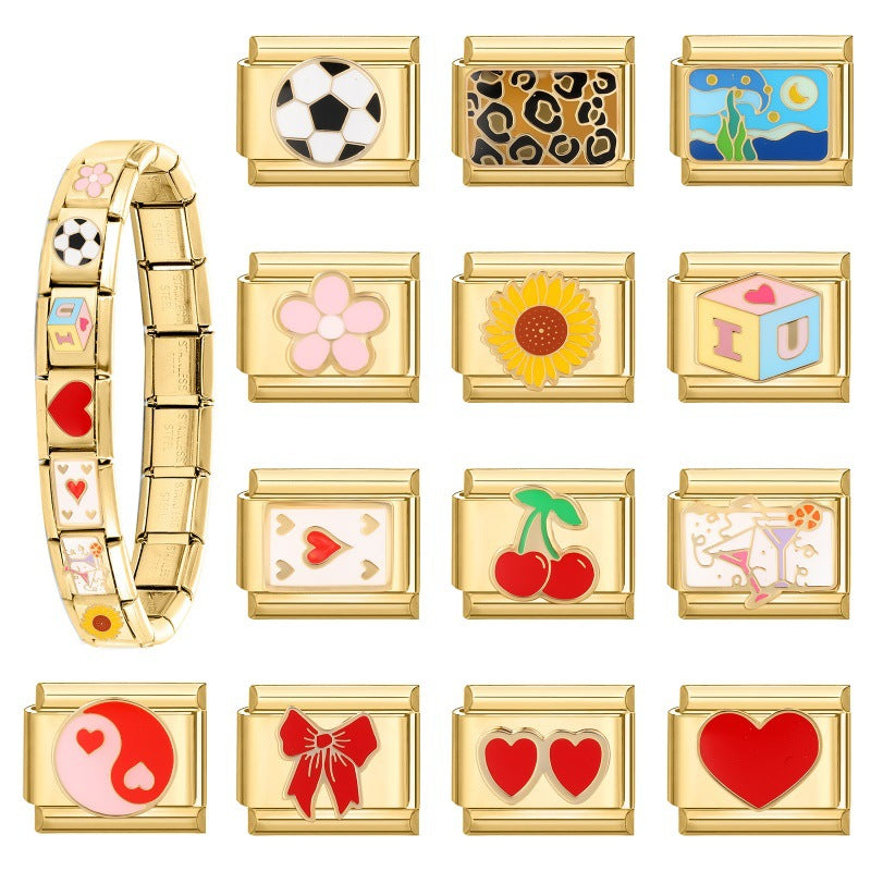 Wholesale Italian Charm Bracelet 9mm DIY Splicing Gold Creative Pattern Stainless Steel Composable Bracelet