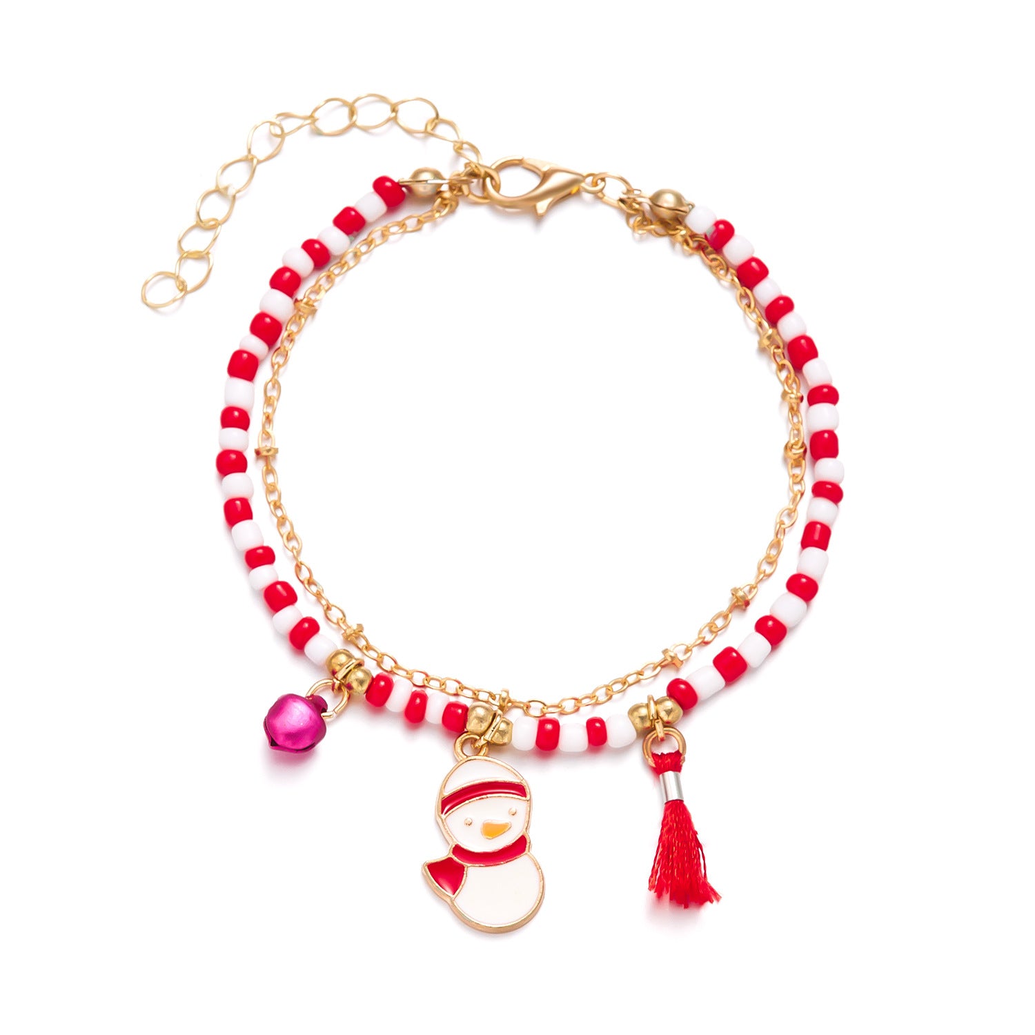 Wholesale Christmas snowman bell tassel double-layer bracelet