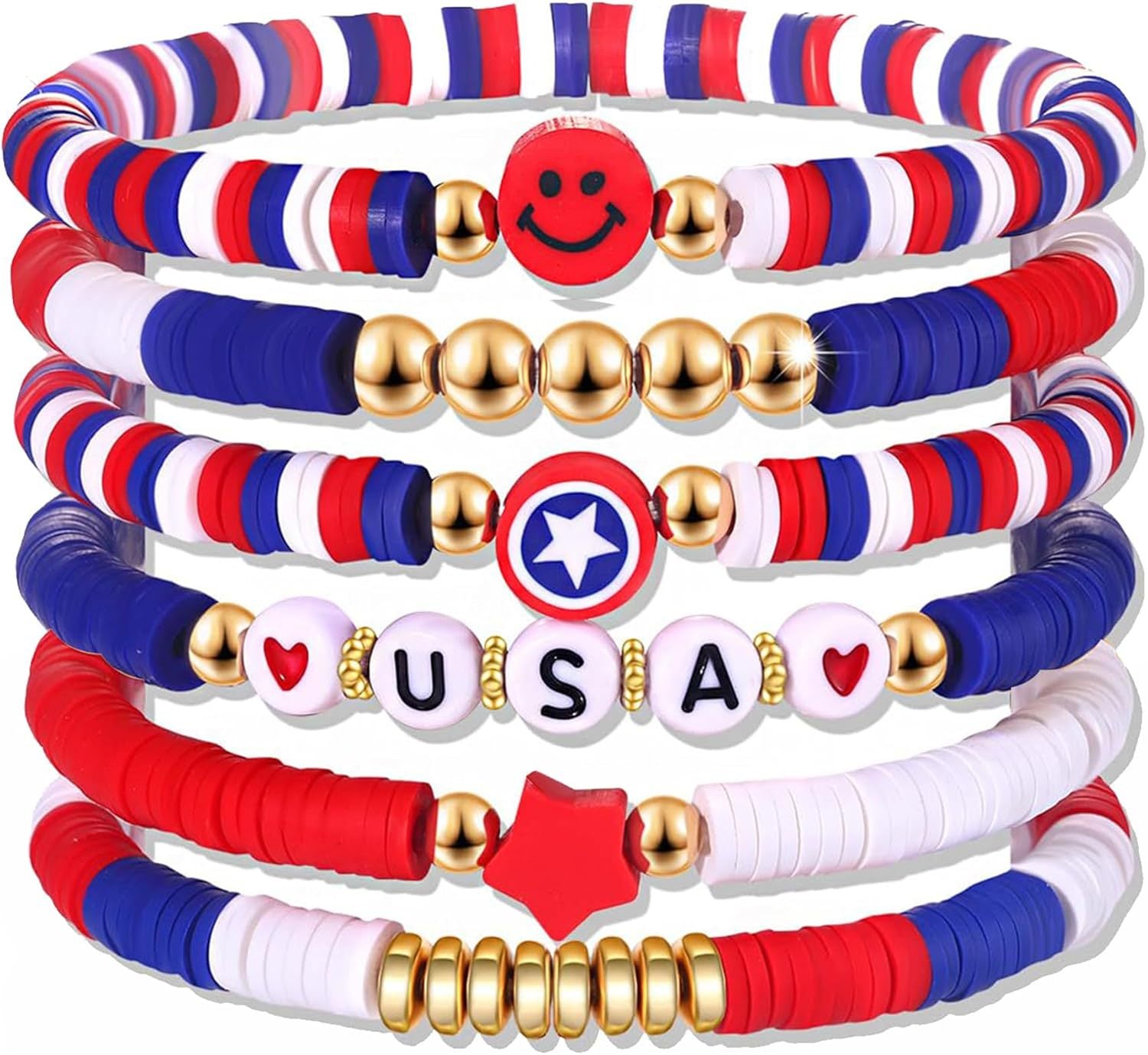 Wholesale Independence Day Women' s Bracelet 8 Clay Bead bracelet Layered Bracelet Set