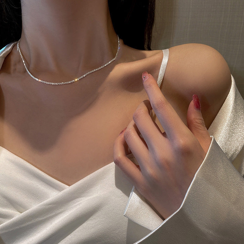 Wholesale Gypsophila Sparkling Necklace for Women Italian Clavicle Chain Necklace Simple Glitter Plain Chain Stackable Design