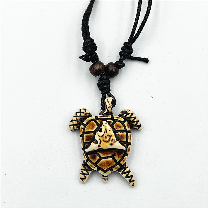 Wholesale Vintage Turtle Necklace Carved Turtle Pendant Resin Sweater Chain ACC-NE-ShuangDe001