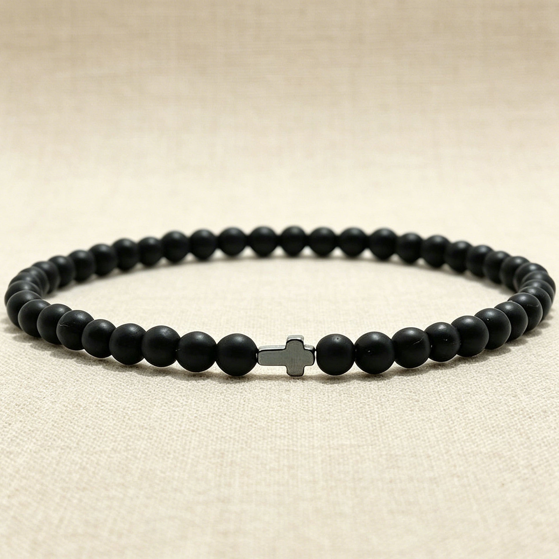 Wholesale Nordic Style Natural Stone Bracelet with Cross Pendant,  Handmade Beaded Jewelry Accessory