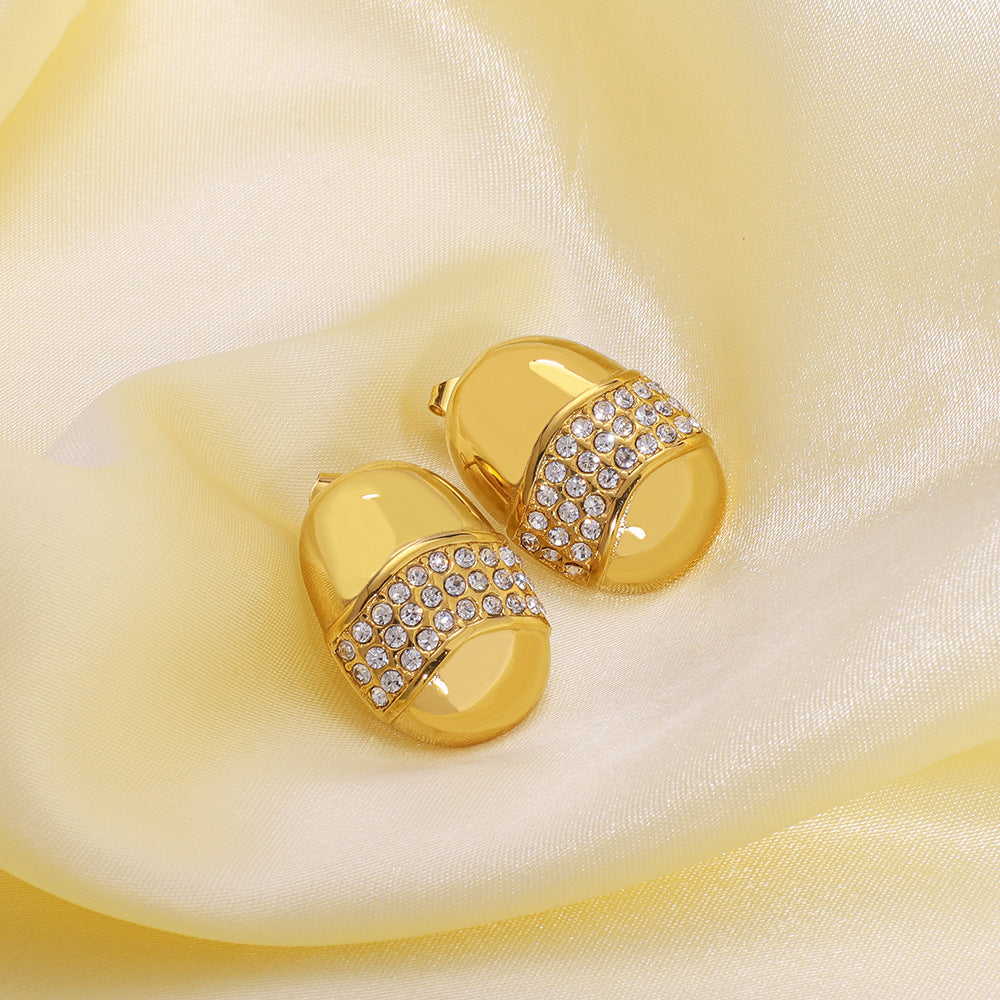 Wholesale vintage smooth diamond earrings stainless steel oval geometric earrings