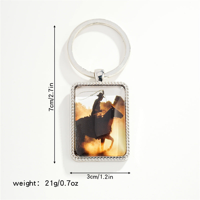 Wholesale Western Denim Keychain Bag Pendant European Style Trendy Personality Riding Metal Pendant Necklace Wholesale ACC-KC-HuiWen002