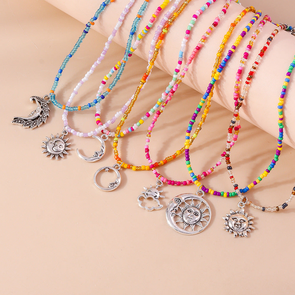 Wholesale 7pcs Vintage Sun Moon Rice Bead Necklace Set ACC-NE-YueSen022