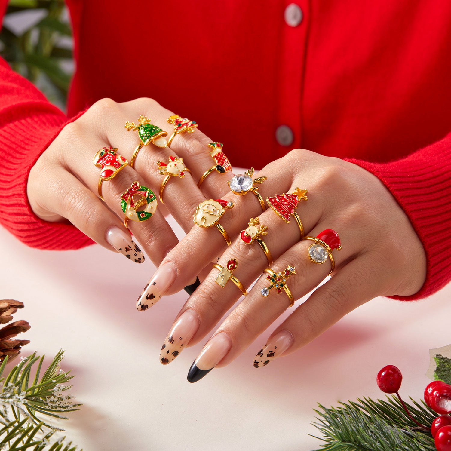 Wholesale Christmas tree  creative rhinestone painting oil ring