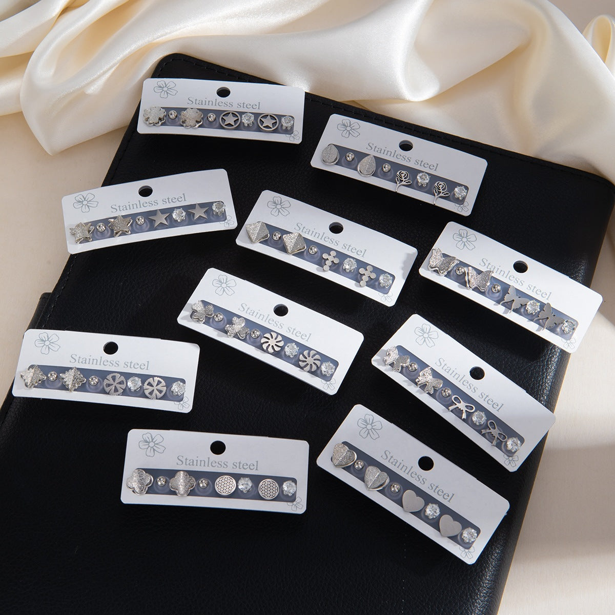 Wholesale Flower and Cross Stainless Steel Earring Set,  Stylish Fashion Jewelry Accessory for Women,  Gift Boutique Resale
