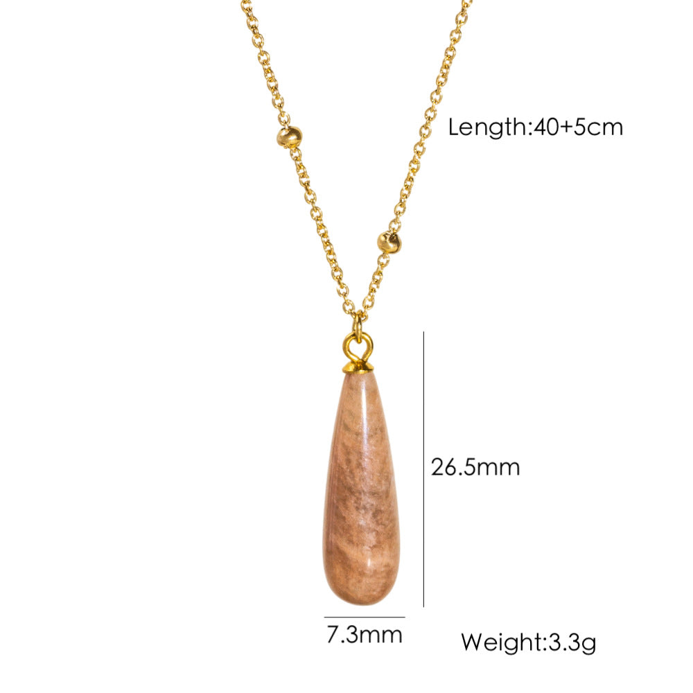 Wholesale Drop-shaped Natural Stone Pendant Stainless Steel Necklace