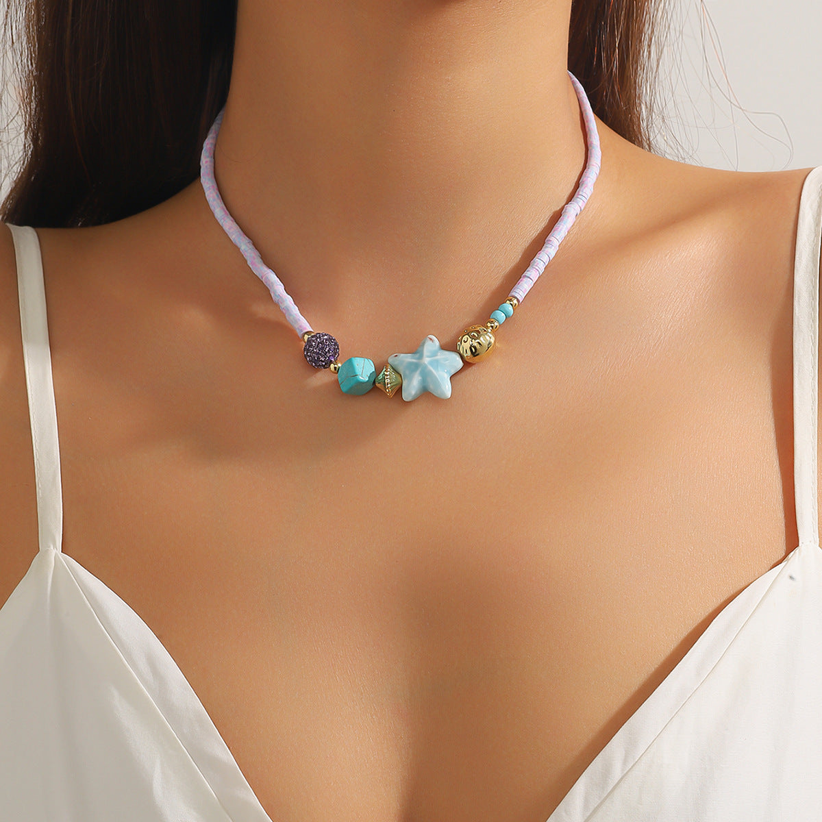 Wholesale Color Beaded Bohemian Necklace Light Luxury Clavicle Chain