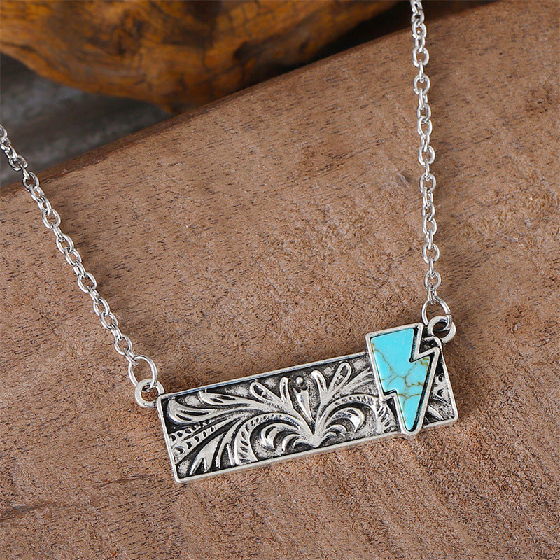 Wholesale  Retro Square Turquoise Lightning Necklace