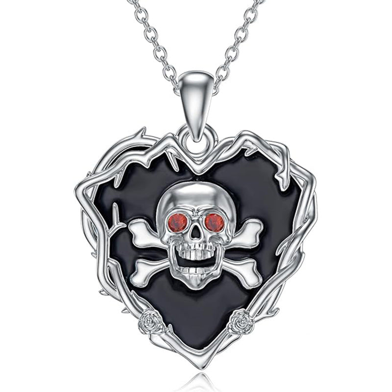 Wholesale Vintage Distressed Skull Heart Diamond-encrusted Collarbone Chain Necklace
