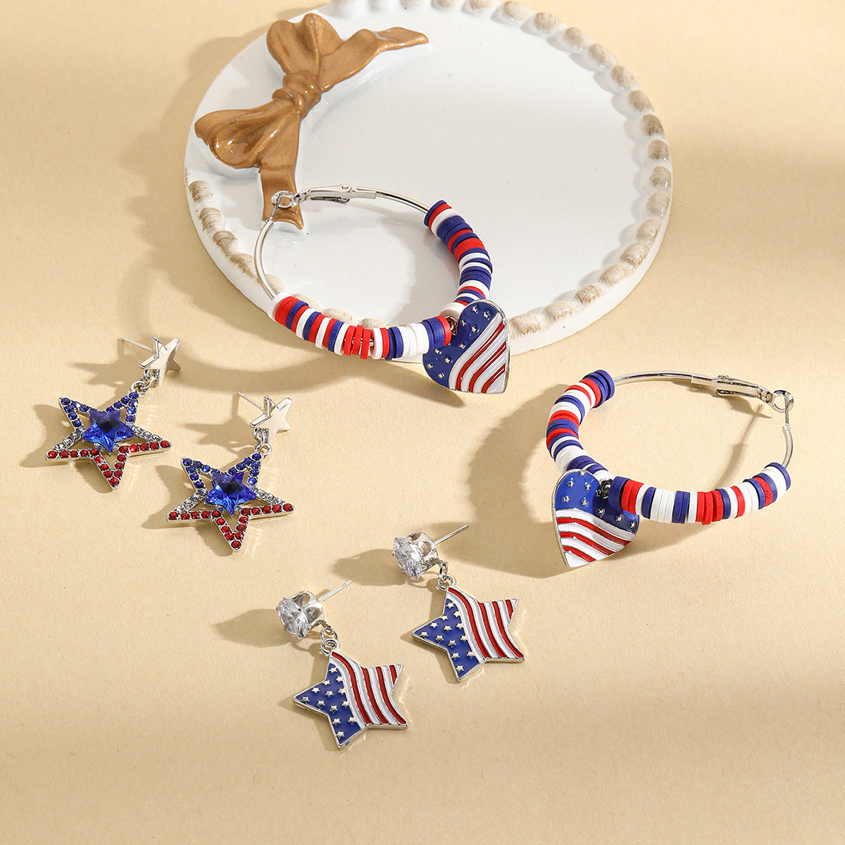 Wholesale  American Independence Day  Alloy Oil-Dropping Diamond Earrings