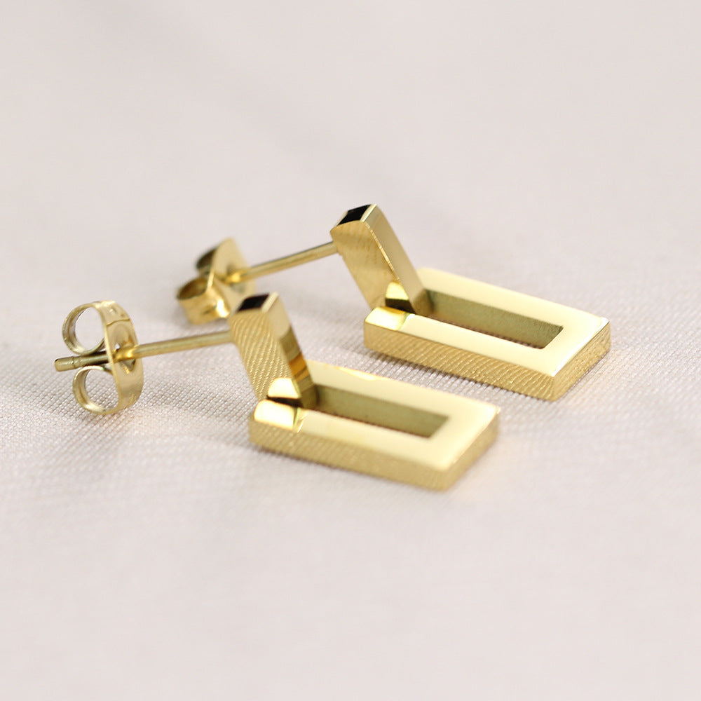 Wholesale Hollow Rectangular Gold Titanium Steel Earrings