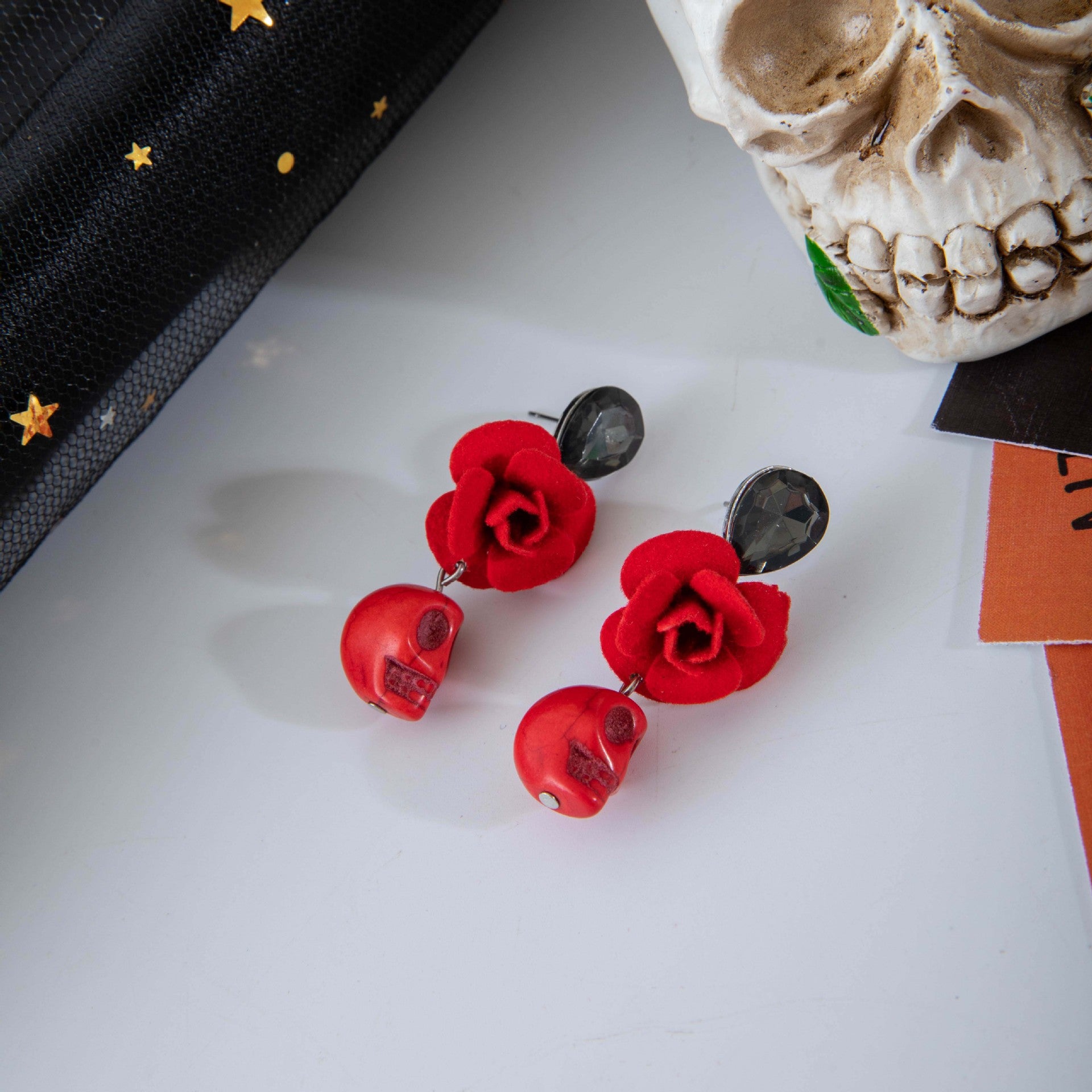 Wholesale   Skull Colorful Rice Beads  Earrings