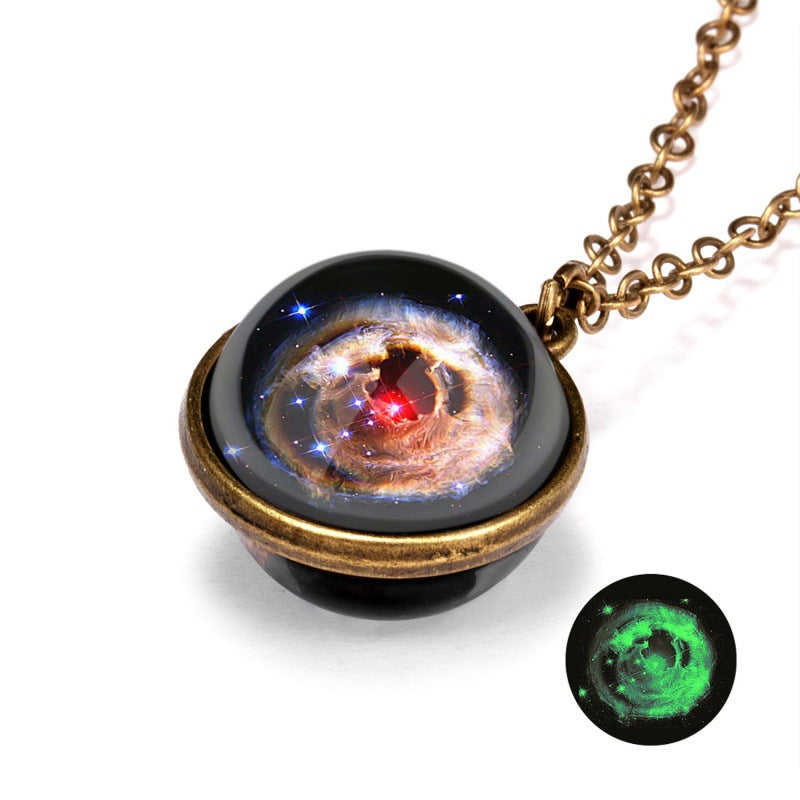 Wholesale Galaxy Nebula Cosmic Luminous Double-Sided Retro Pendant Necklace