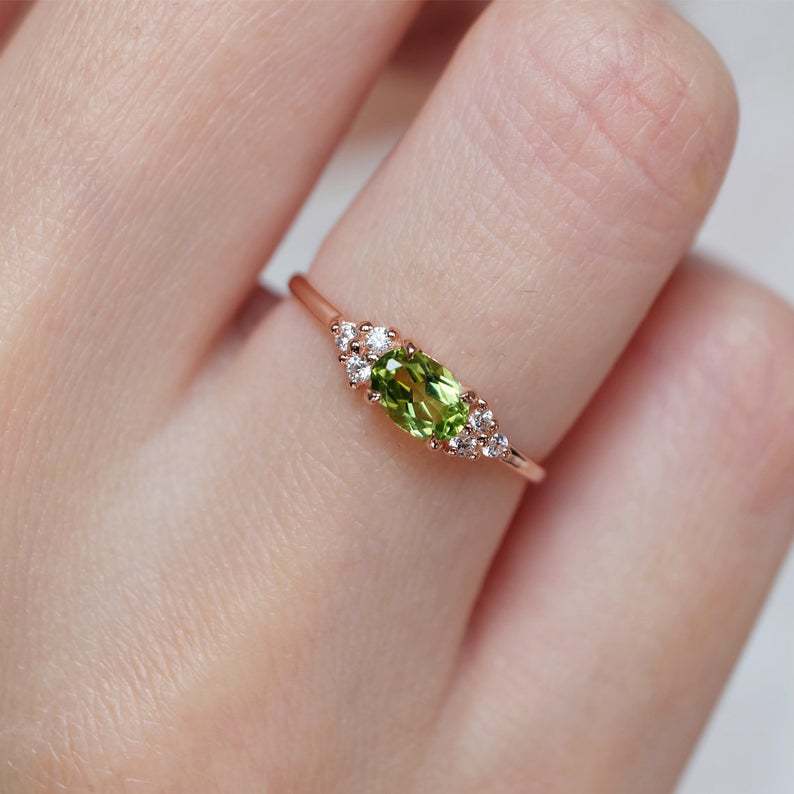 Wholesale Trendy Gold Olive Green Ring with Micro-Set Zircon - Jewelry Accessory