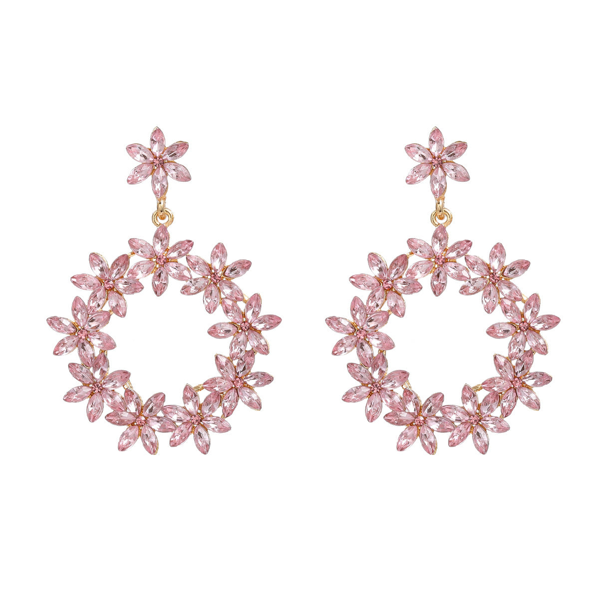 Wholesale Colored Diamond Earrings Full Diamond Flower Alloy Earrings ACC-ES-JL006