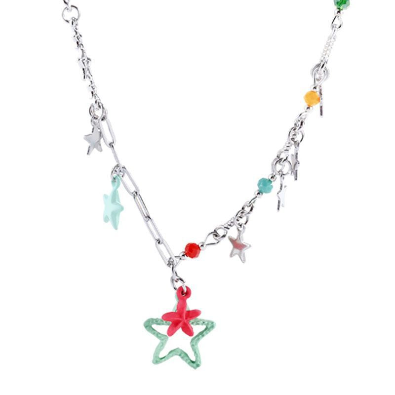 Wholesale Dopamine Pink Green Five-pointed Star Necklace