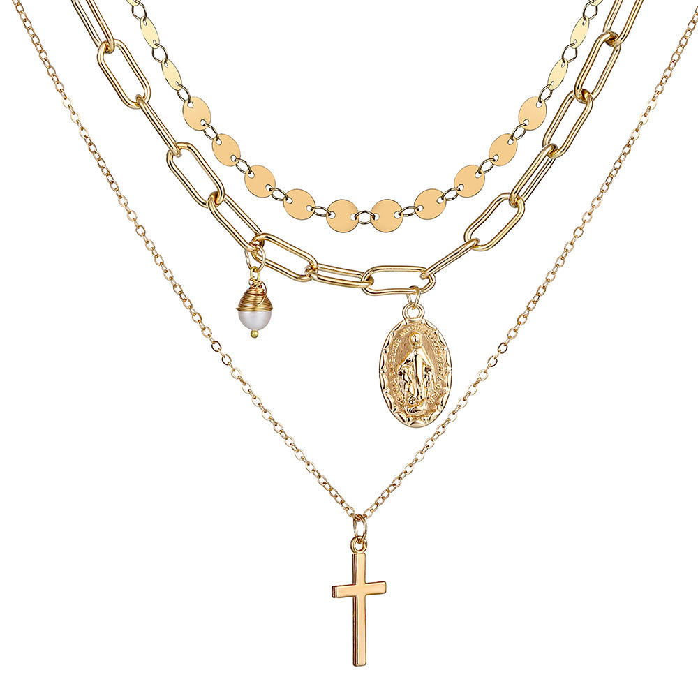 Wholesale Human head necklace set light luxury temperament relief round necklace