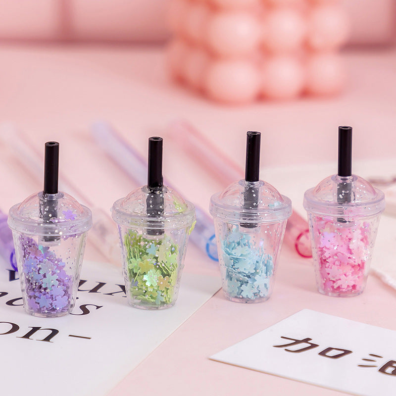 Wholesale creative sequins milk tea cup hanging chain pen