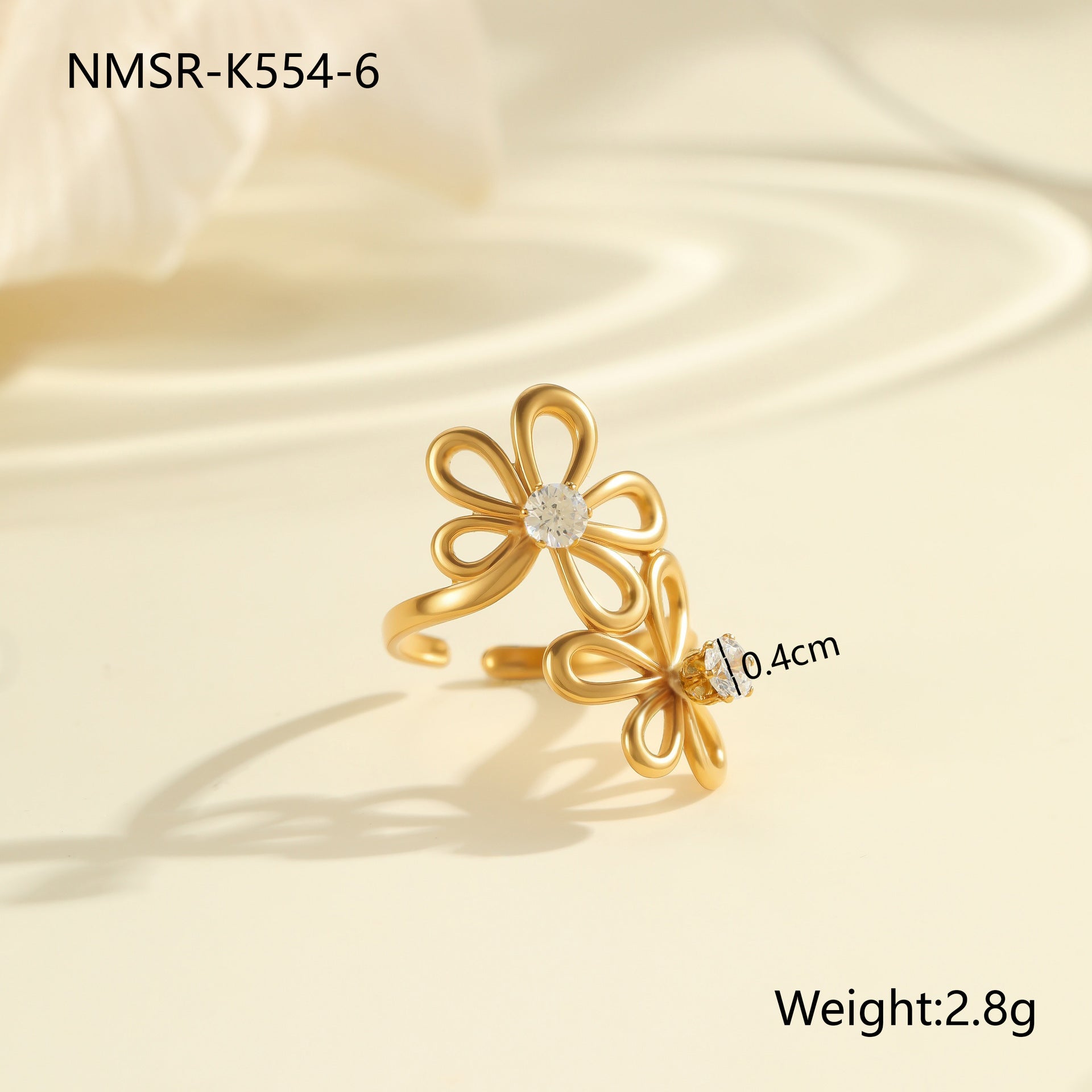 Wholesale Colorful Stainless Steel Ring with Western Style Gentle Floral Design and Zircon Accents