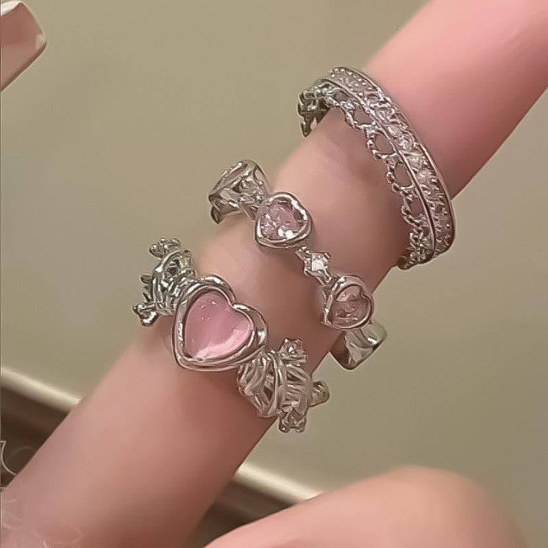 Wholesale Heart-shaped adjustable zircon ring 3-Piece Set