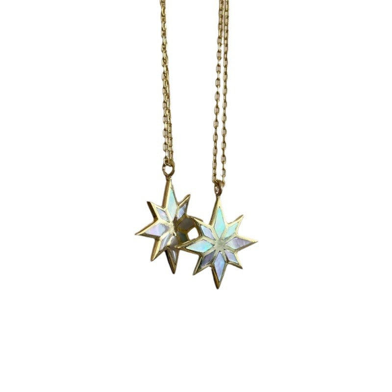 Wholesale handmade natural abalone shell patch  stainless steel vacuum  18K gold six-pointed star clavicle chain