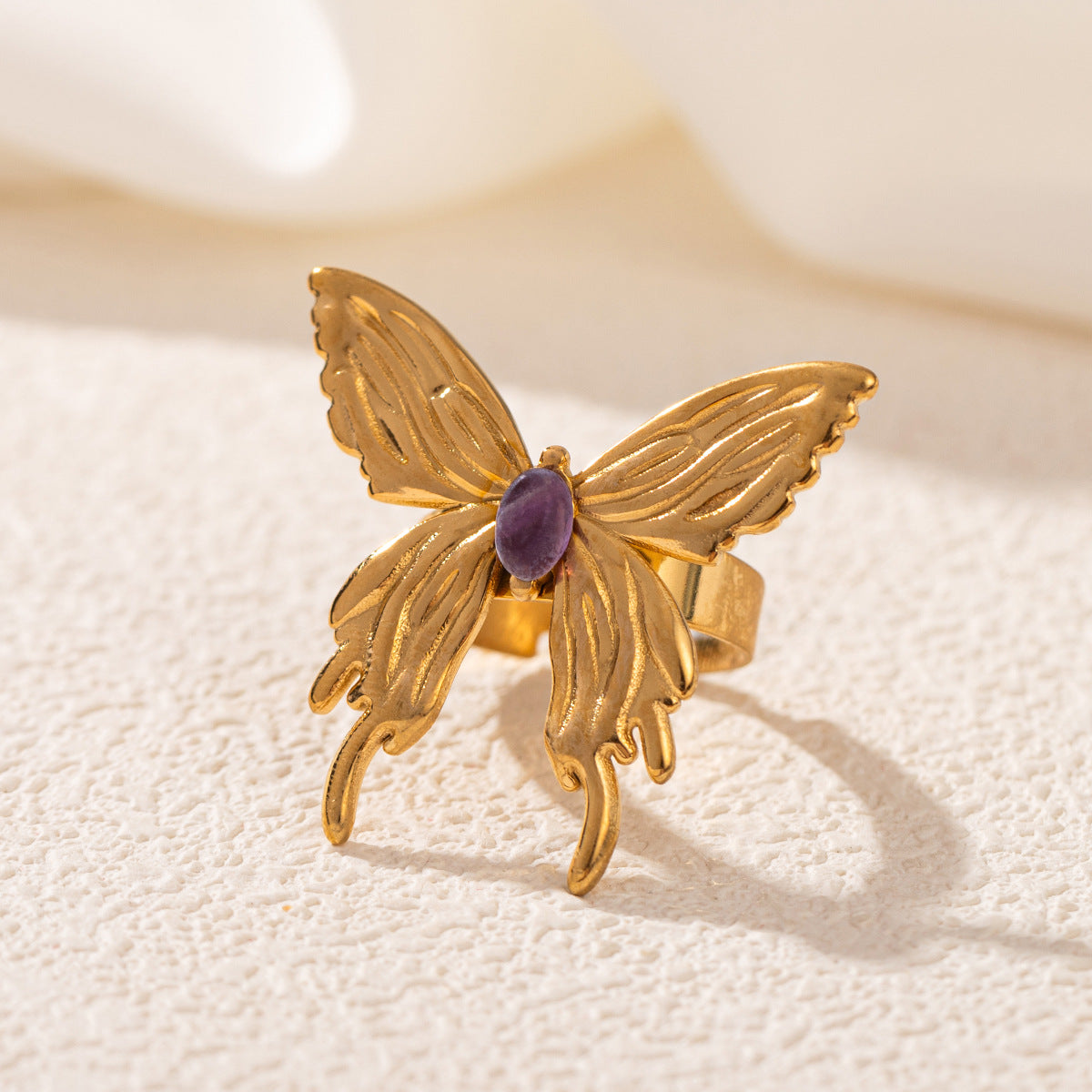 Wholesale Stainless Steel 18K Gold Open Turquoise Ring