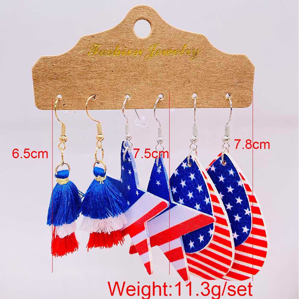 Wholesale 3 Pairs of One Card Independence Day Earrings Set