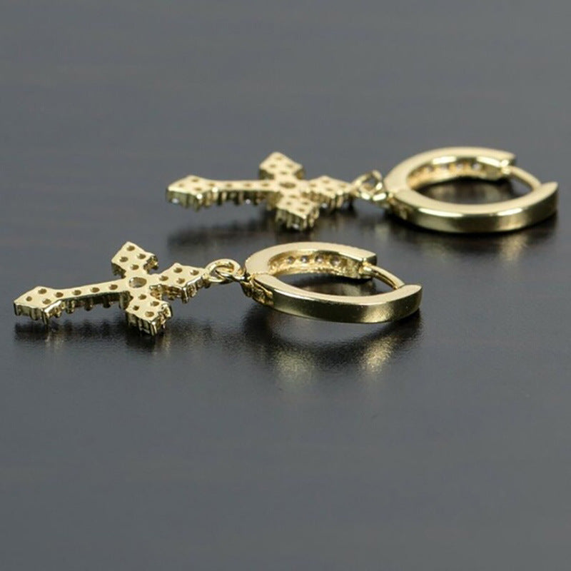 Wholesale Gold Plated Diamond Cross Earrings